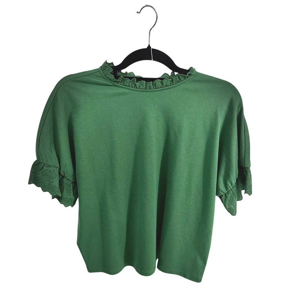 Ann Taylor Top Eyelet Ruffle Sleeve Small Green Womens NWT Casual Workwear